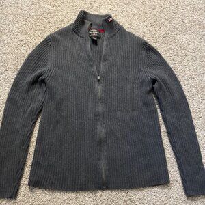 Men's Vintage Ralph Lauren Polo Jeans Co. Zippered Gray Ribbed Sweater Medium